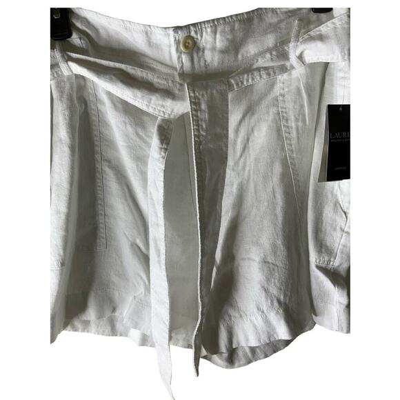 Lauren Ralph Lauren 100% Linen Short Size 16W High Waist Belted Pockets White - Picture 4 of 11